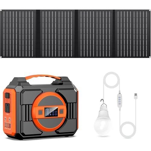 Apowking Solar Powered Generator 300W Bundle with 40W Solar Panel and USB LED Light Bulb